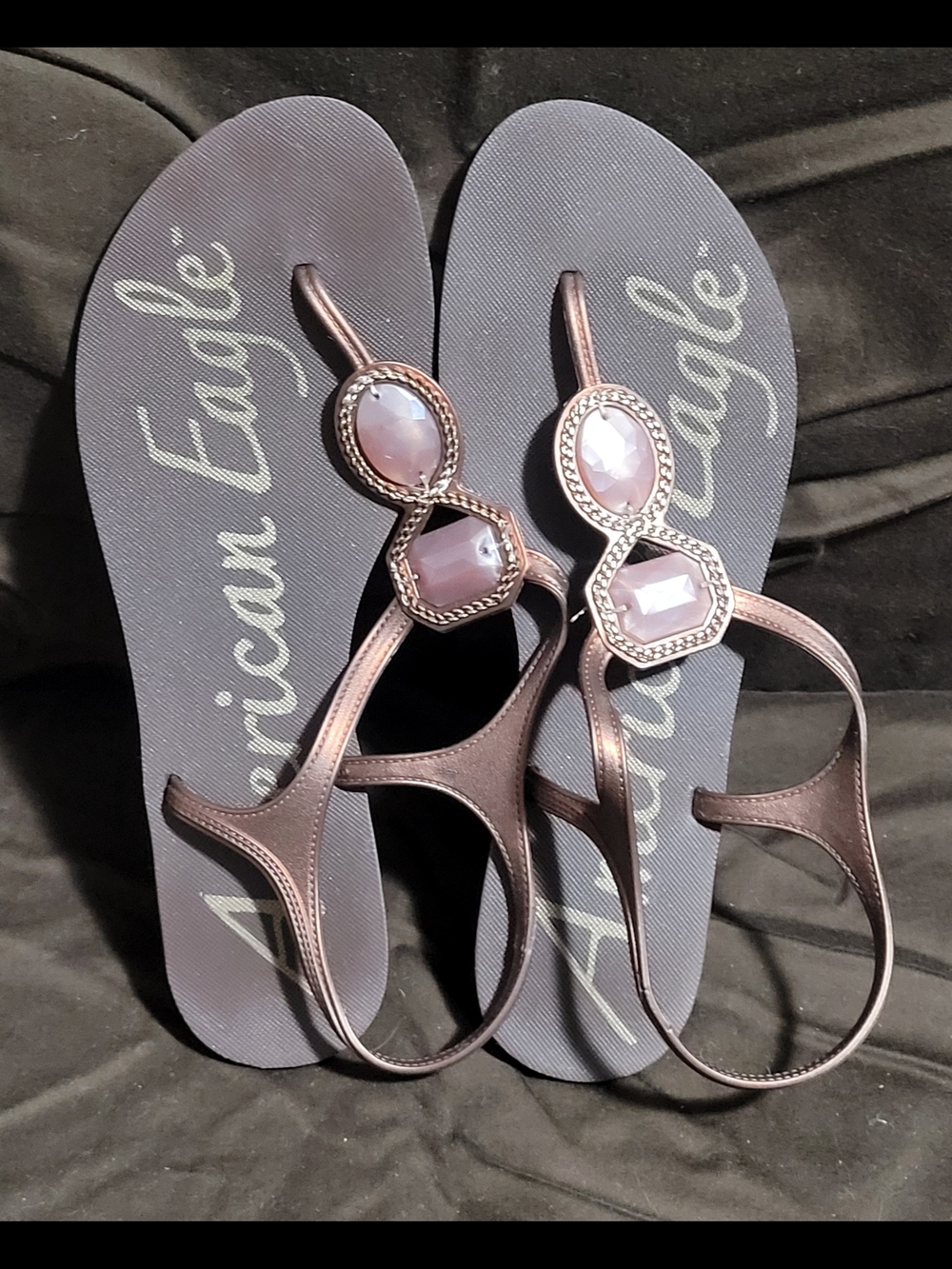American Eagle Outfitters Rose Gold Gemstone T-Strap Sandals